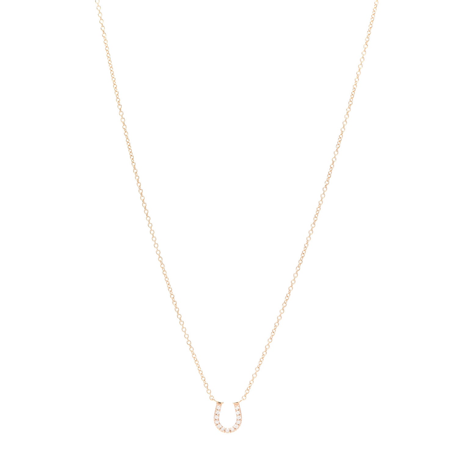 Tiffany 18K Rose Gold Diamond Mini Metro Horseshoe Pendant Necklace 1 of 5