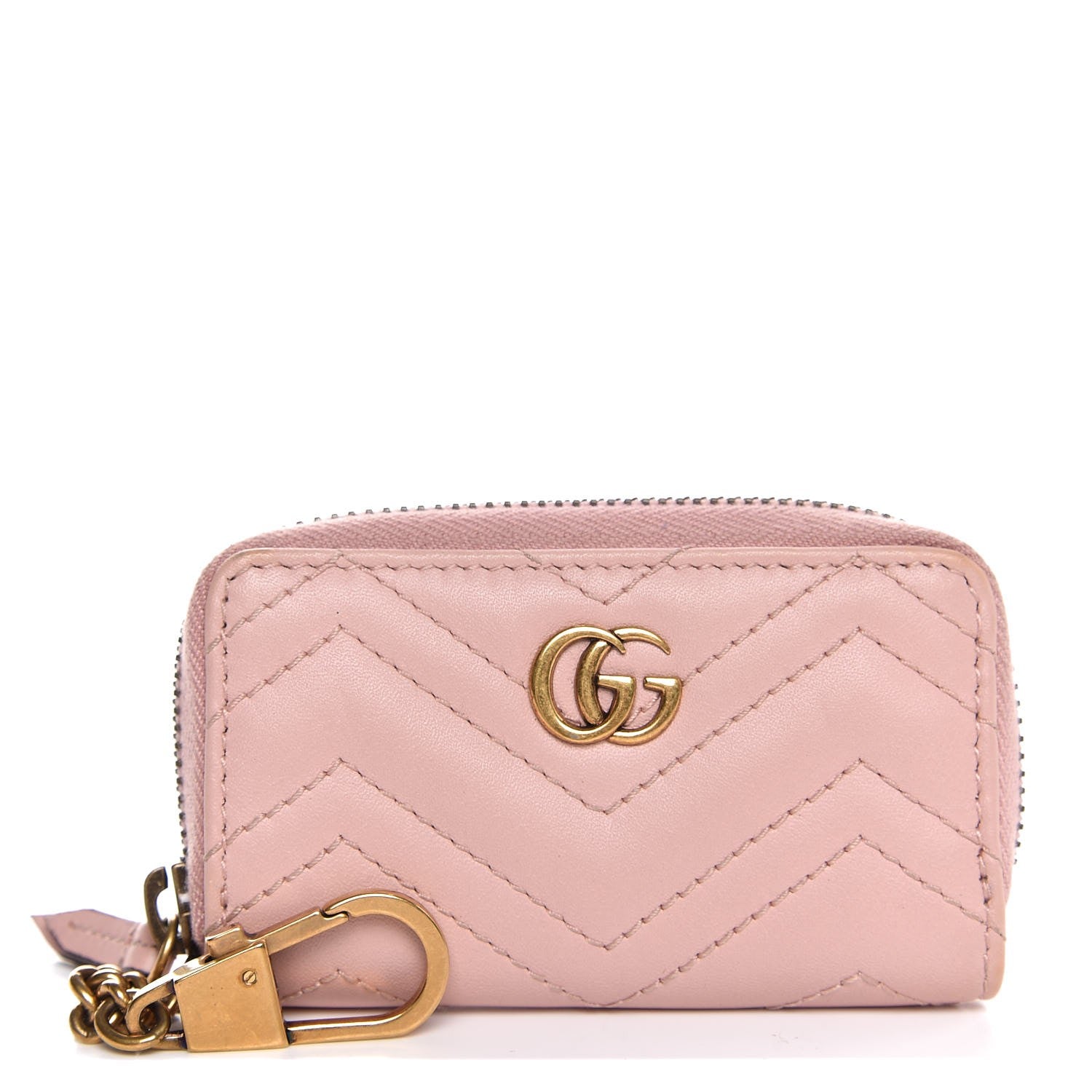 Gucci Calfskin Matelasse GG Marmont Zip Around Key Case Perfect Pink 1 of 6