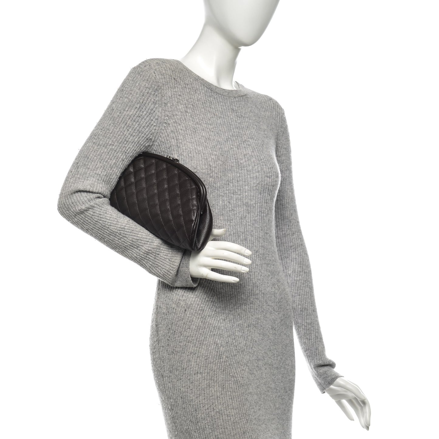 Caviar Quilted Timeless Clutch Dark Brown