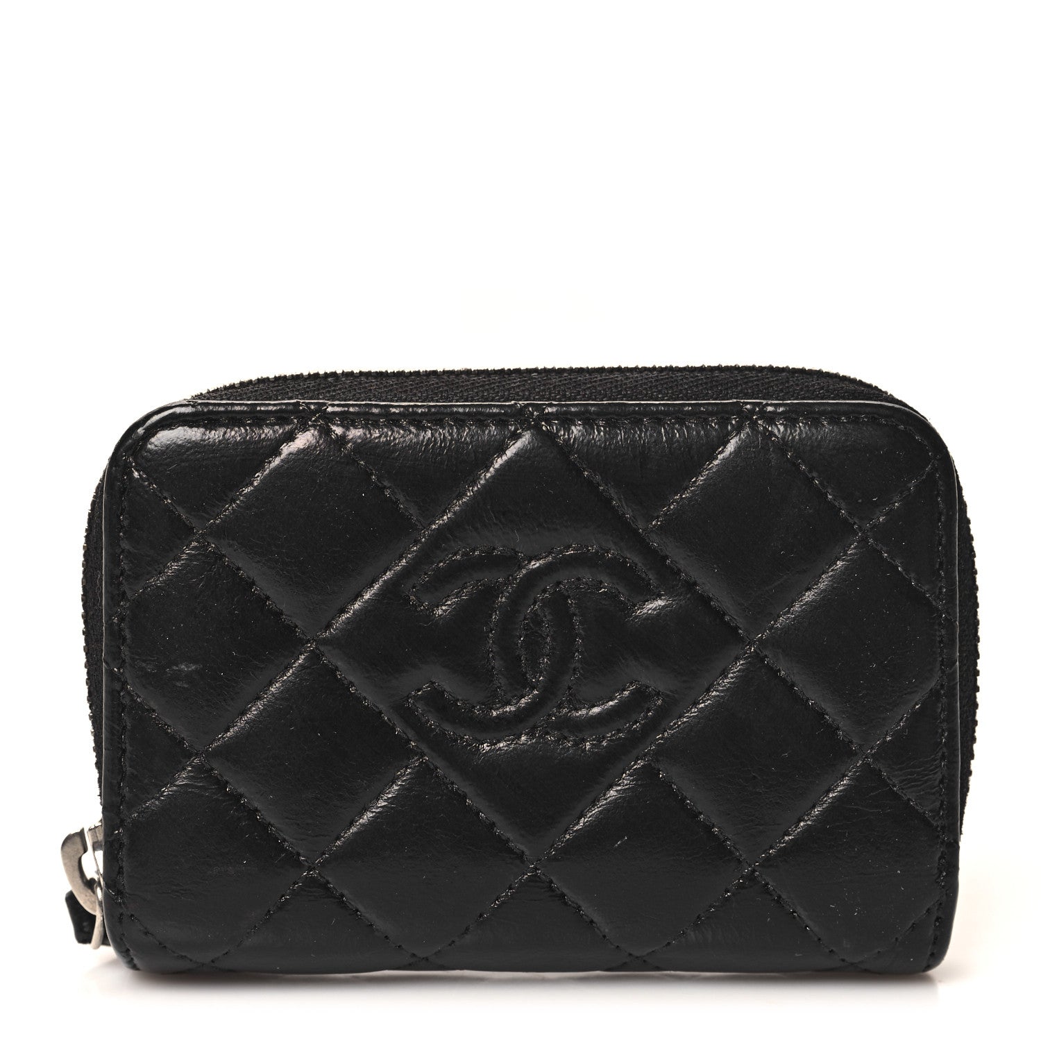 Chanel Lambskin Quilted Diamond CC Zip Around Coin Purse Black 1 of 7