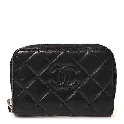 Chanel Lambskin Quilted Diamond CC Zip Around Coin Purse Black 1 of 7