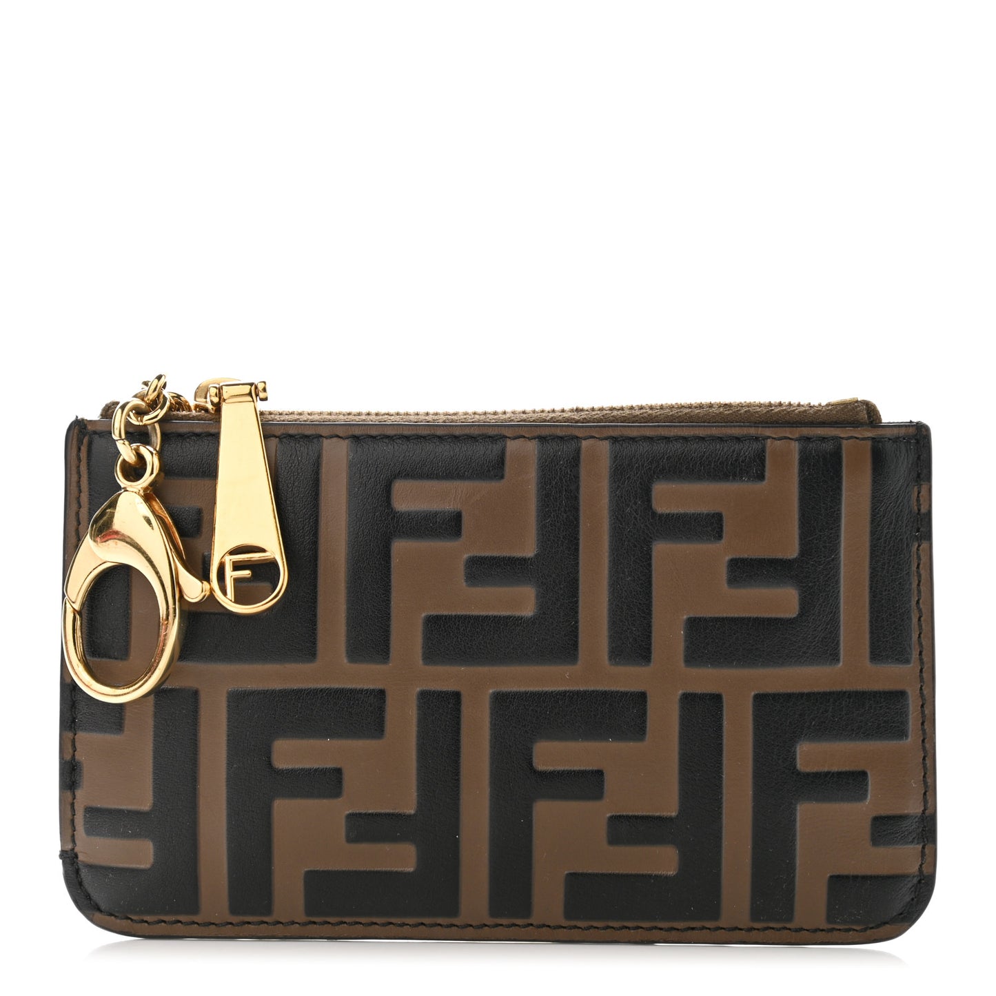 Vitello Soft F is Fendi Bi-Color FF 1974 Embossed Key Case Pouch Maya Black