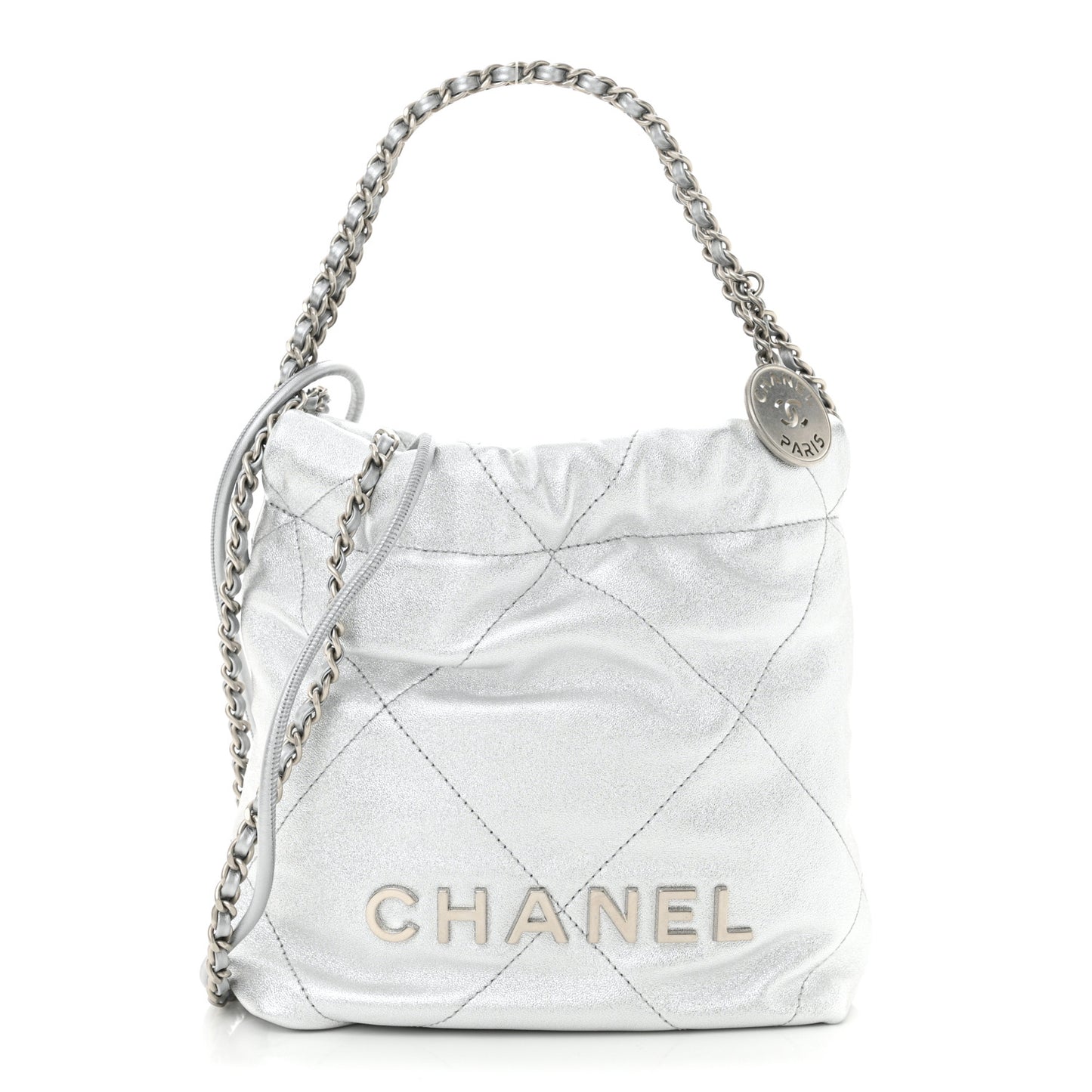 Metallic Lambskin Quilted Mini Chanel 22 Silvery