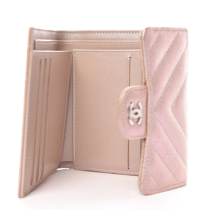 Chanel Metallic Caviar Chevron Quilted Compact Flap Wallet Light Gold 5 of 9