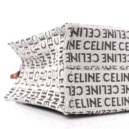 Celine Canvas Calfskin All Over Print Small Cabas Thais White Tan 8 of 9