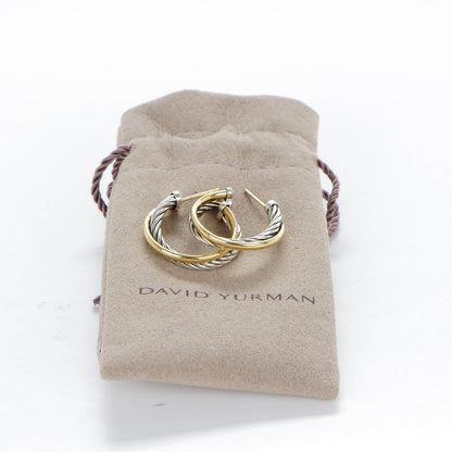 David Yurman Sterling Silver 18K Yellow Gold 23mm Crossover Cable Hoop Earrings 5 of 5