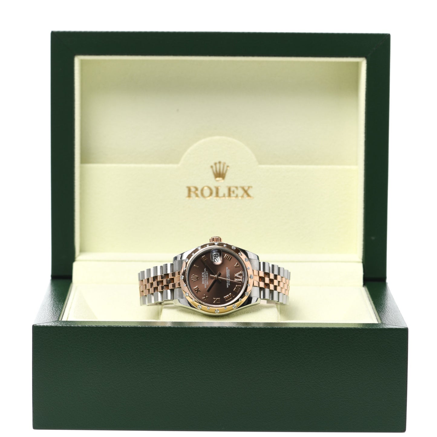 Stainless Steel 18K Everose Gold Diamond 31mm Oyster Perpetual Datejust Watch Chocolate Roman 178341