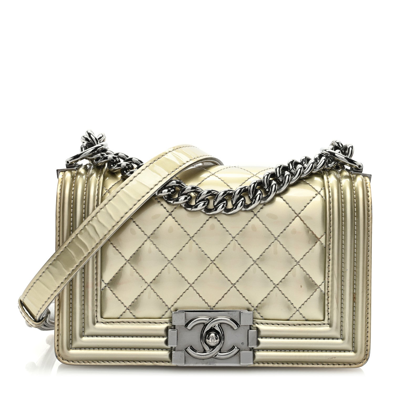 Chanel Metallic Patent Calfskin Quilted Small Boy Flap Silver 1 of 9