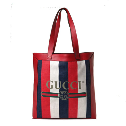 Gucci Canvas Calfskin Sylvie Stripe Logo Mens Tote Red White Blue 1 of 14