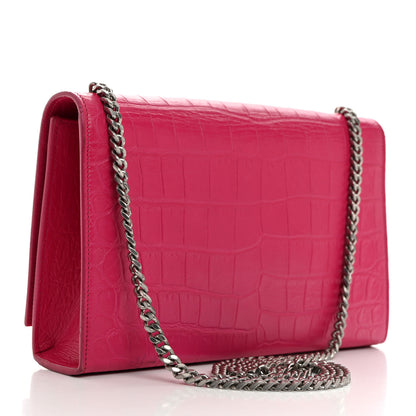 Saint Laurent Calfskin Crocodile Embossed Medium Classic Monogram Kate Tassel Satchel Fuchsia 2 of 10