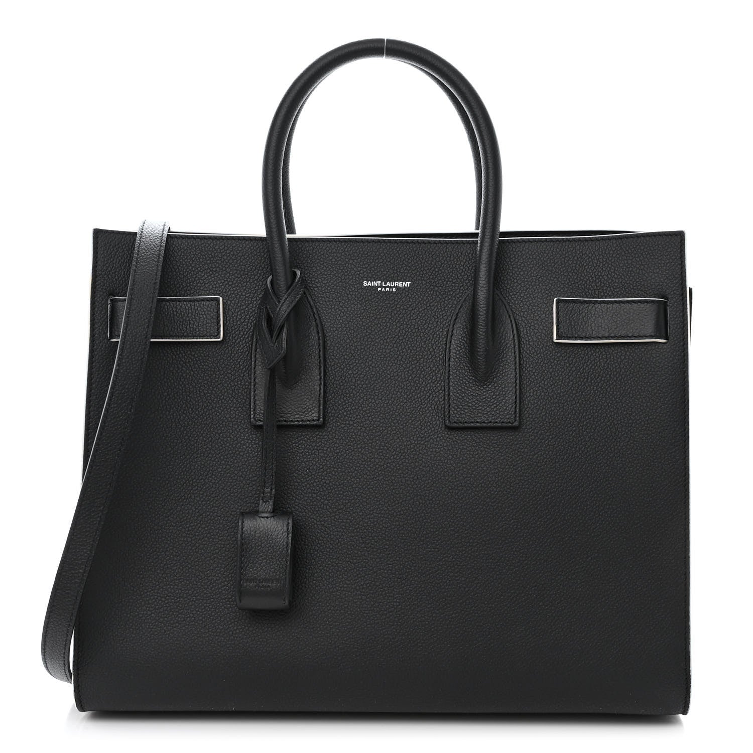 Saint Laurent Grained Calfskin Topstitch Small Sac De Jour Black Porcelain 1 of 12
