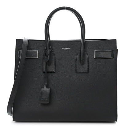 Saint Laurent Grained Calfskin Topstitch Small Sac De Jour Black Porcelain 1 of 12
