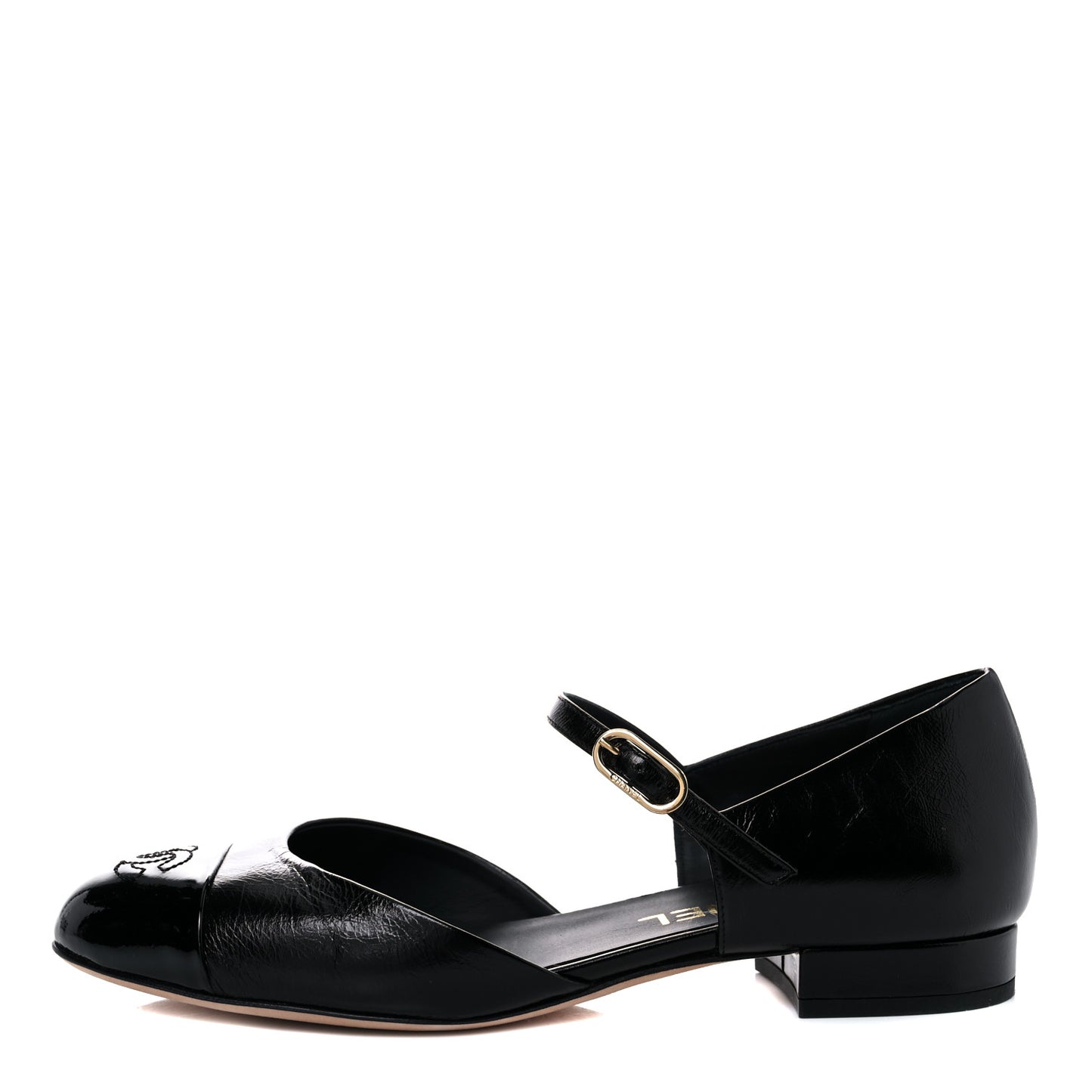Glazed Calfskin Patent Cap Toe CC Mary Jane Flats 36.5 Black