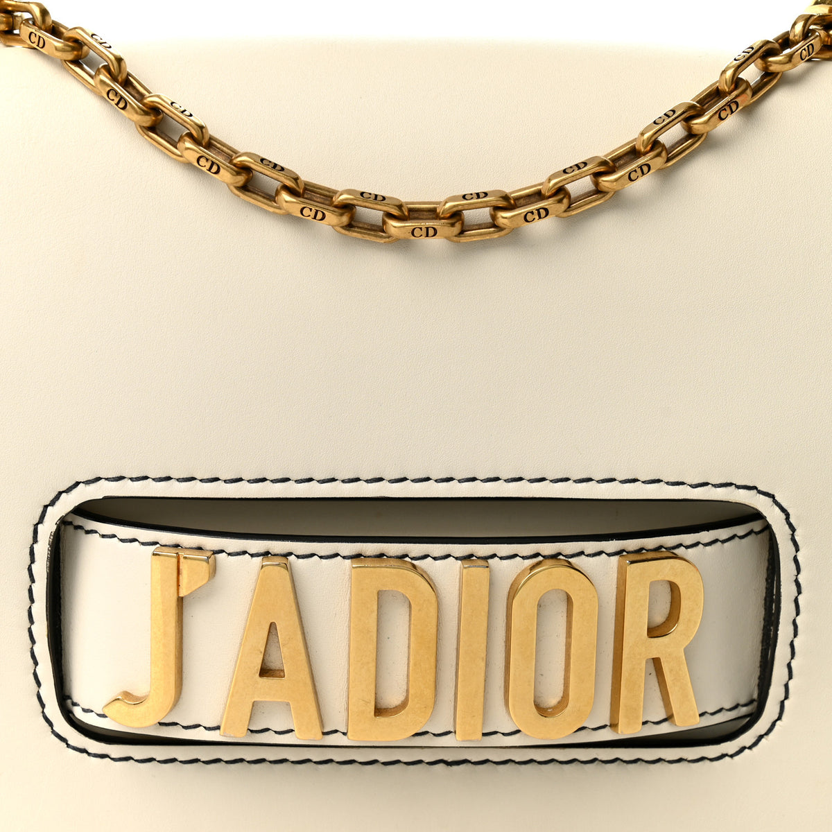 Calfskin J'Adior Chain Flap Bag Off White