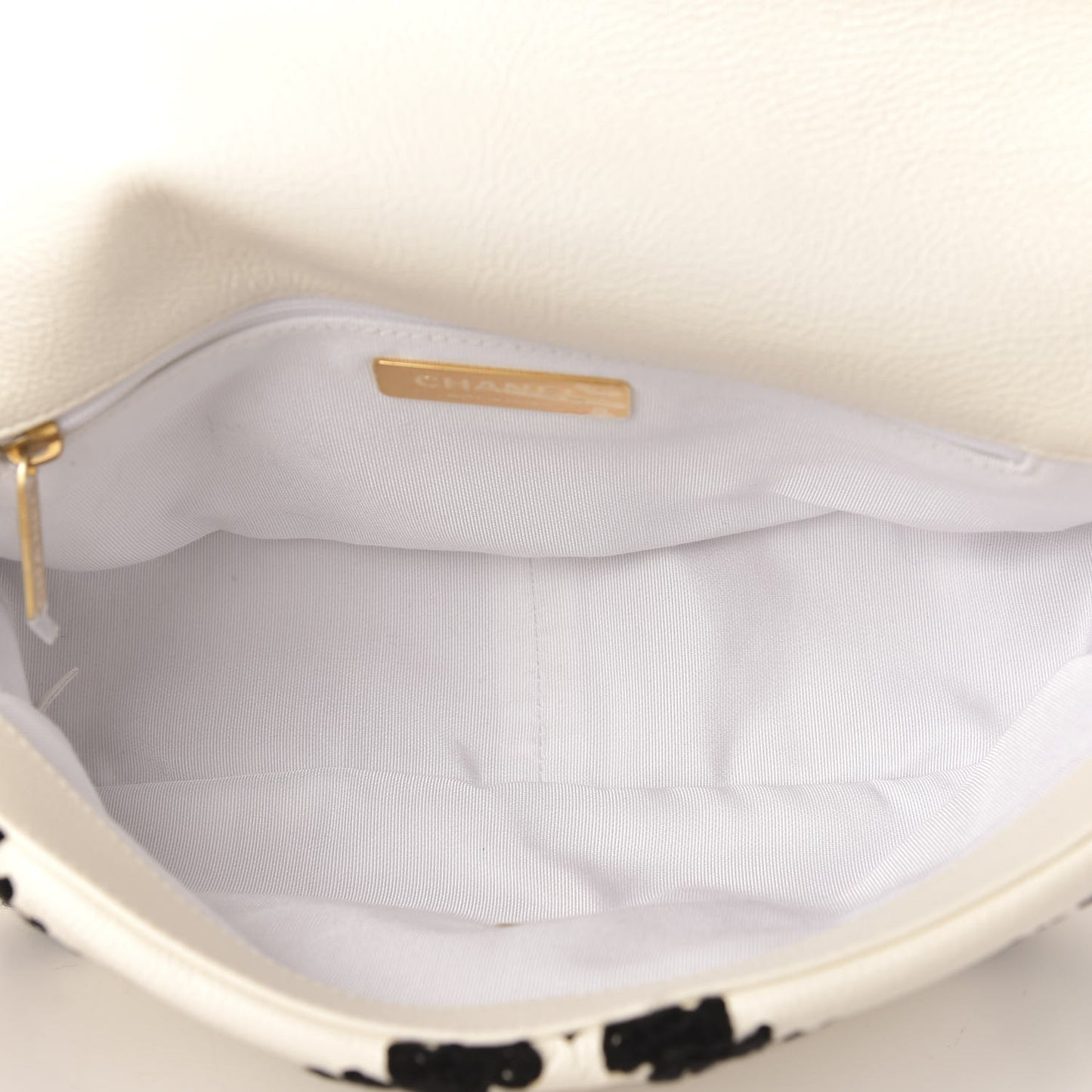 Calfskin Crochet Medium Chanel 19 Flap White Black