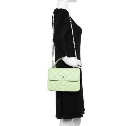 Lambskin Quilted Small Trendy CC Flap Dual Handle Bag Light Green