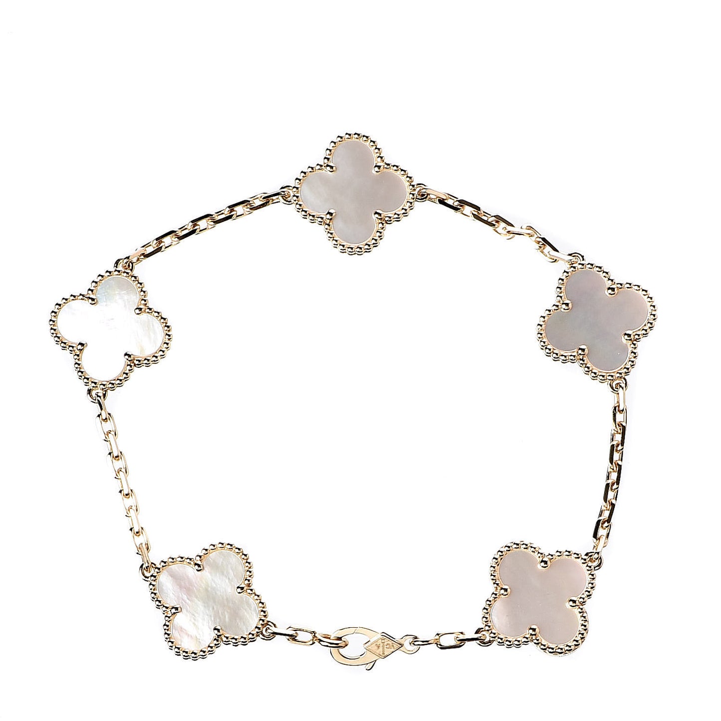 18K Yellow Gold Mother of Pearl 5 Motifs Vintage Alhambra Bracelet