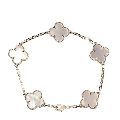 Van Cleef & Arpels 18K Yellow Gold Mother of Pearl 5 Motifs Vintage Alhambra Bracelet 3 of 5