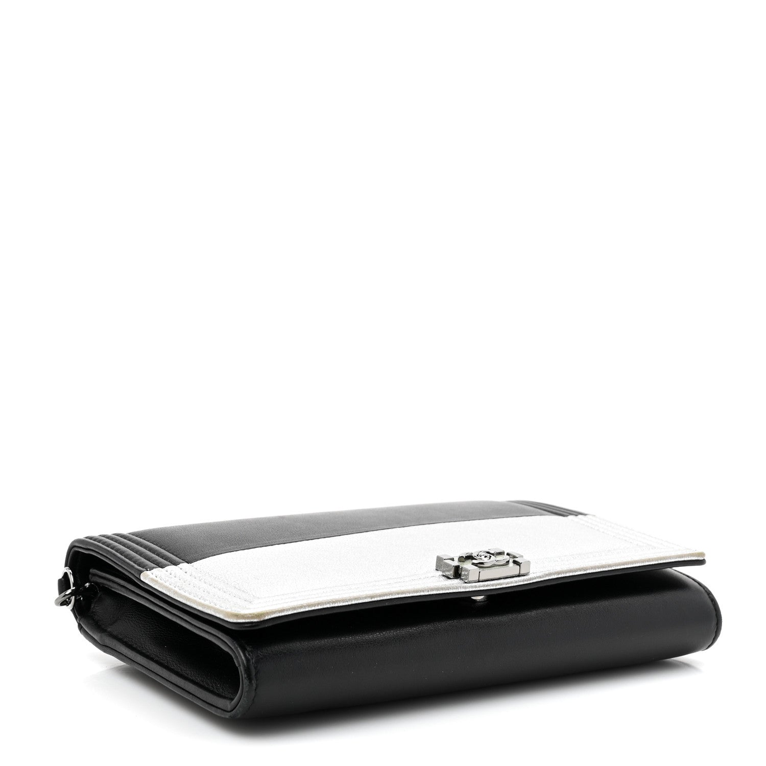 Chanel Metallic Goatskin Boy Wallet On Removable Chain WOC Black Silver 5 of 19
