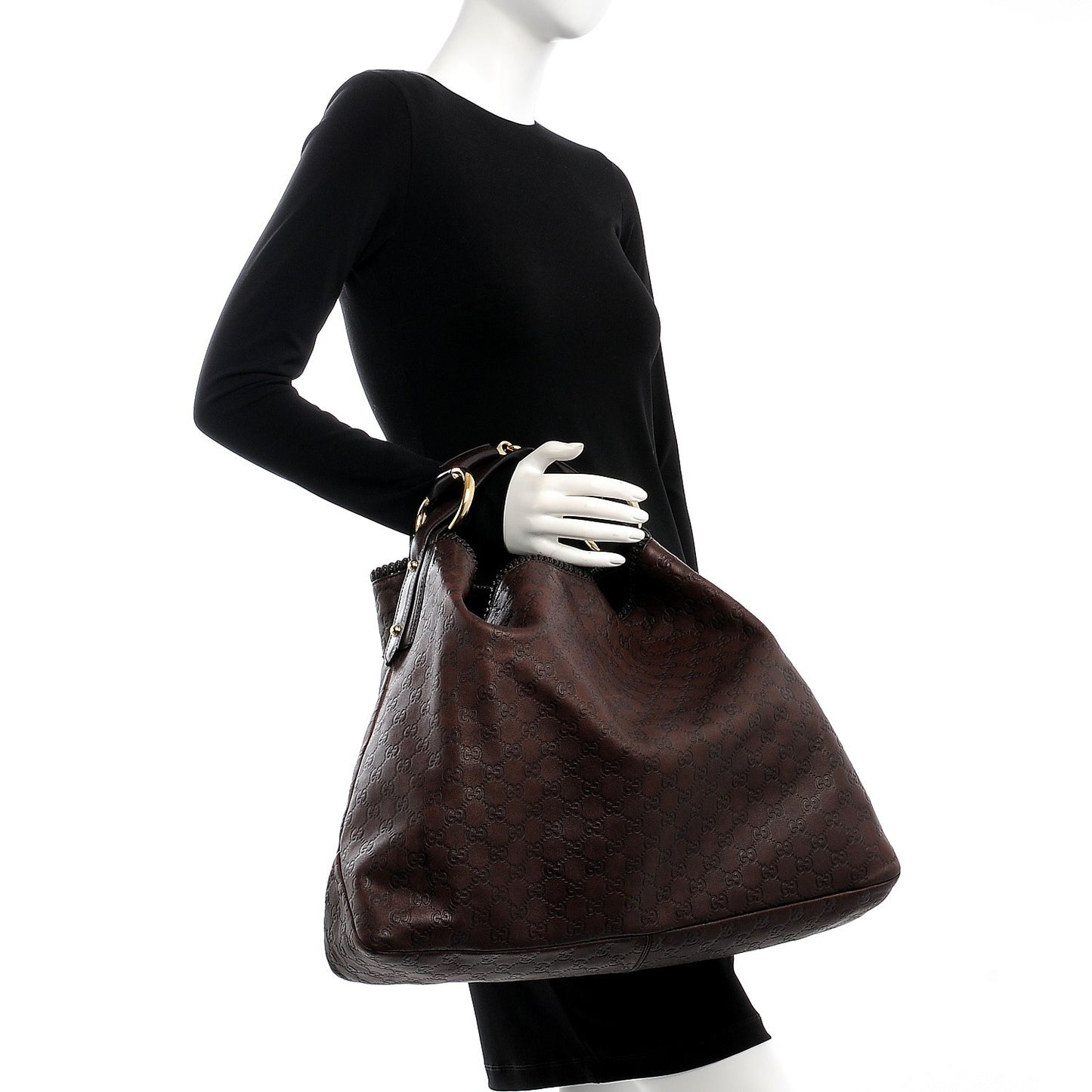 Guccissima Large Horsebit Chain Hobo Chocolate