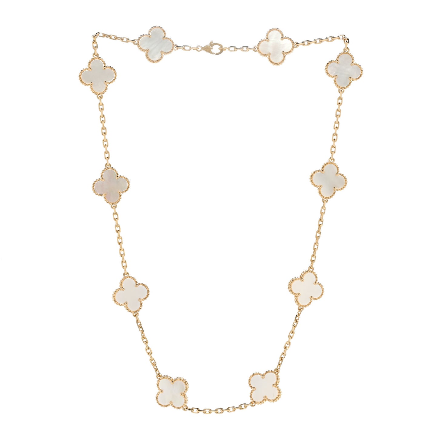 18K Yellow Gold Mother of Pearl 10 Motifs Vintage Alhambra Necklace