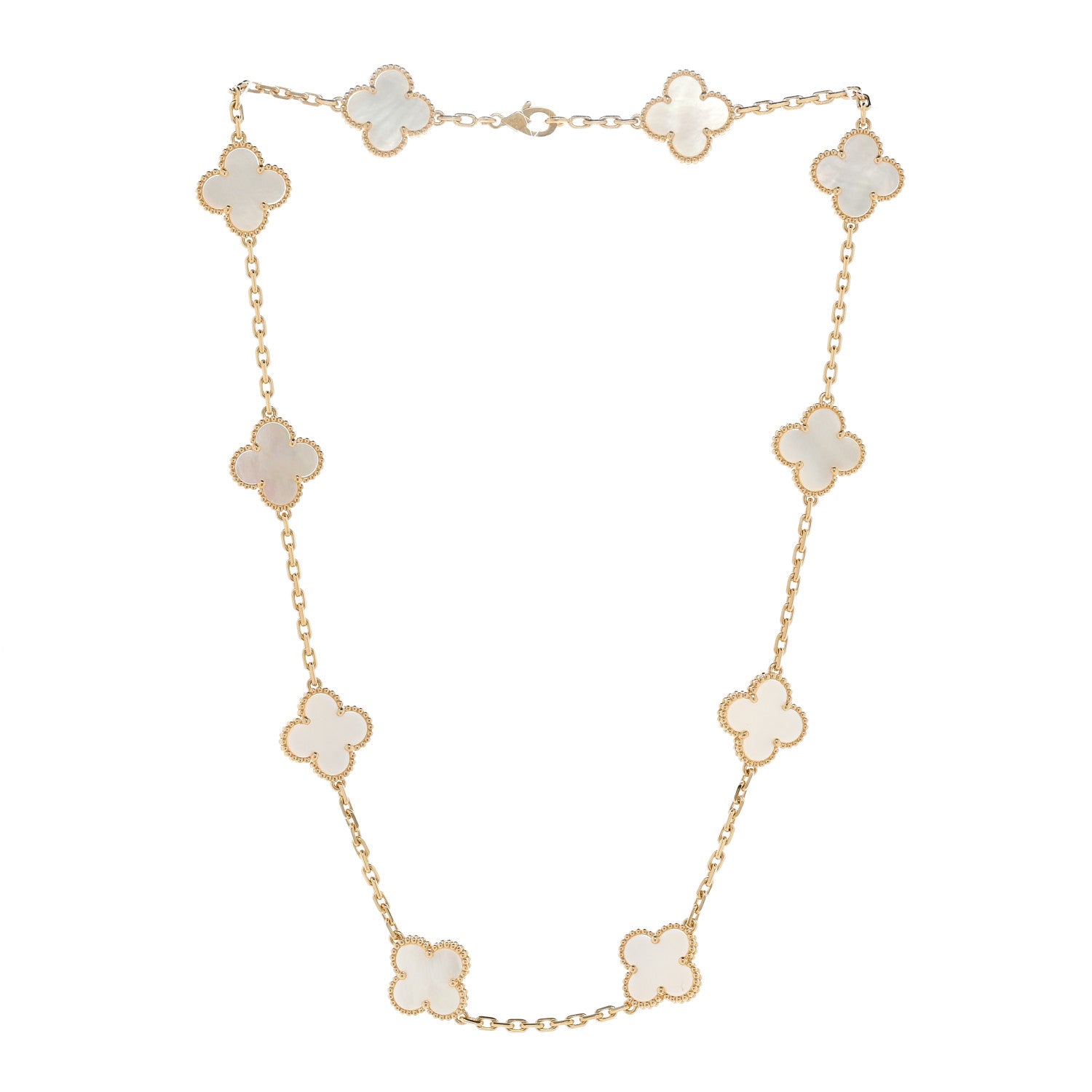 Van Cleef & Arpels 18K Yellow Gold Mother of Pearl 10 Motifs Vintage Alhambra Necklace 3 of 6