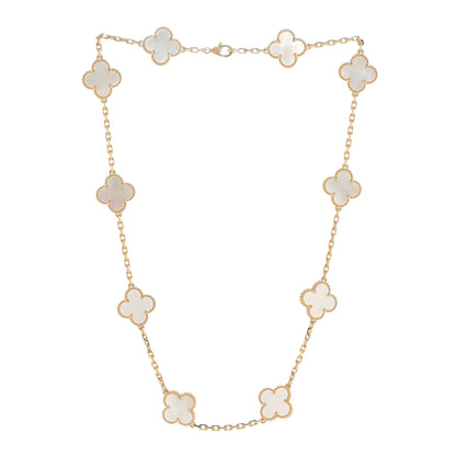 Van Cleef & Arpels 18K Yellow Gold Mother of Pearl 10 Motifs Vintage Alhambra Necklace 3 of 6