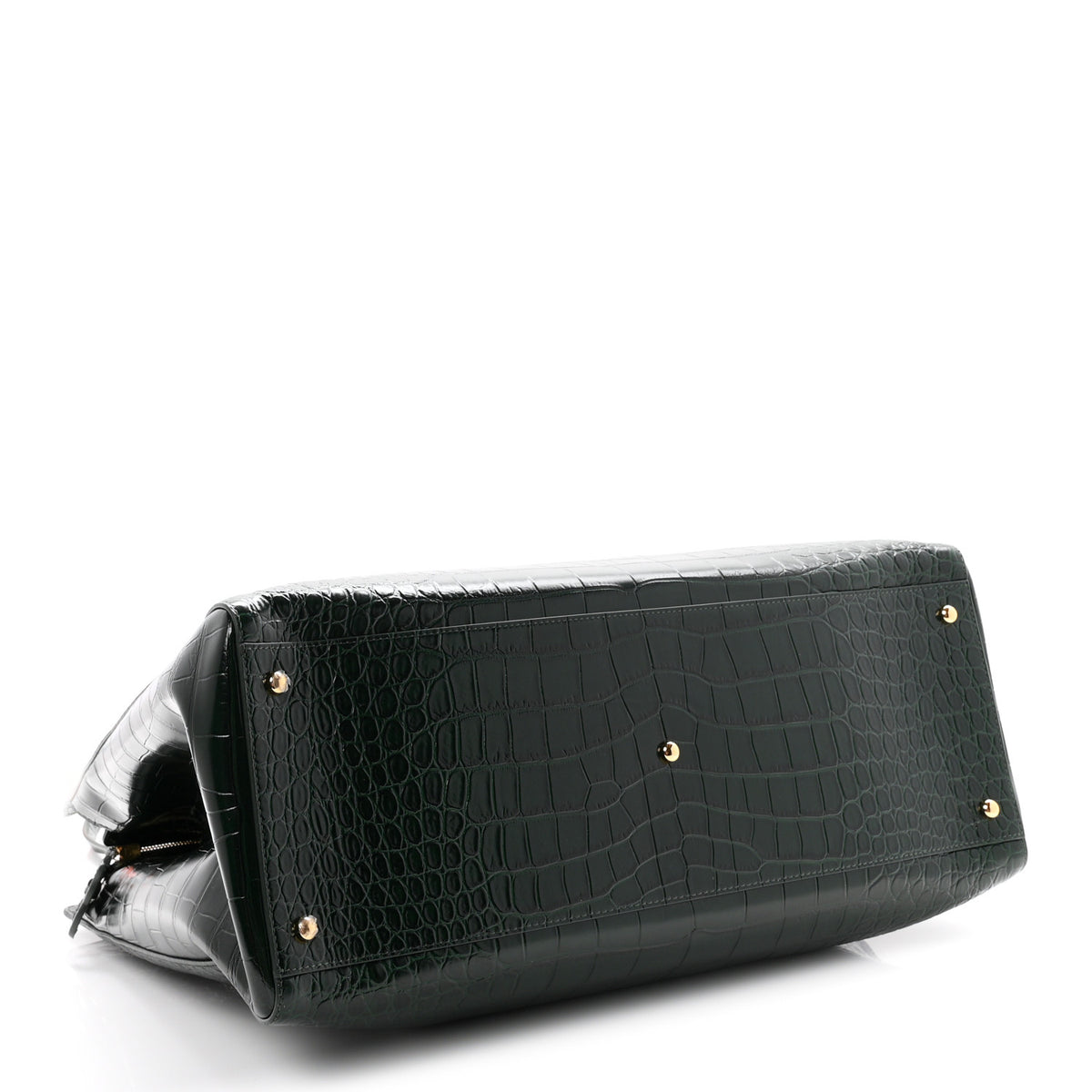 Calfskin Crocodile Embossed Large Shopping Bag Dark Green