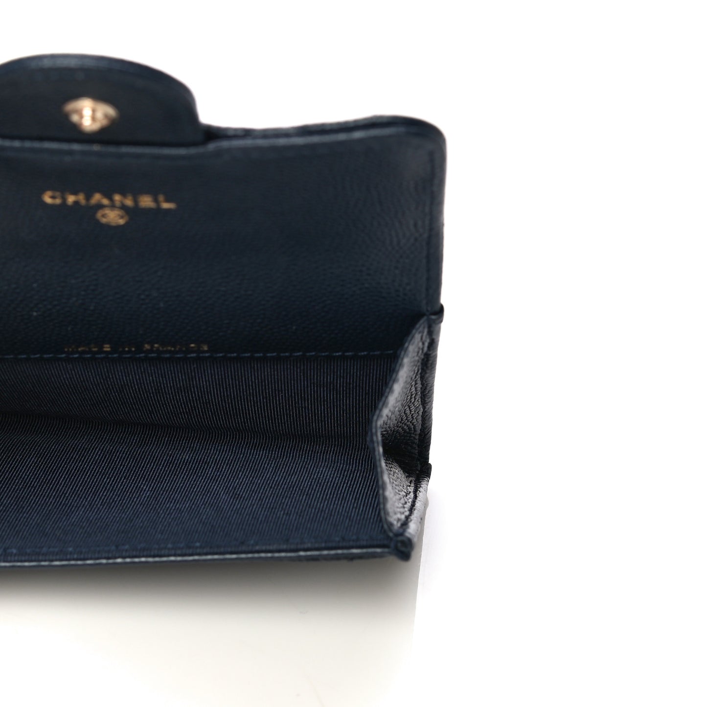 Caviar Quilted Flap Card Holder Wallet Navy Blue