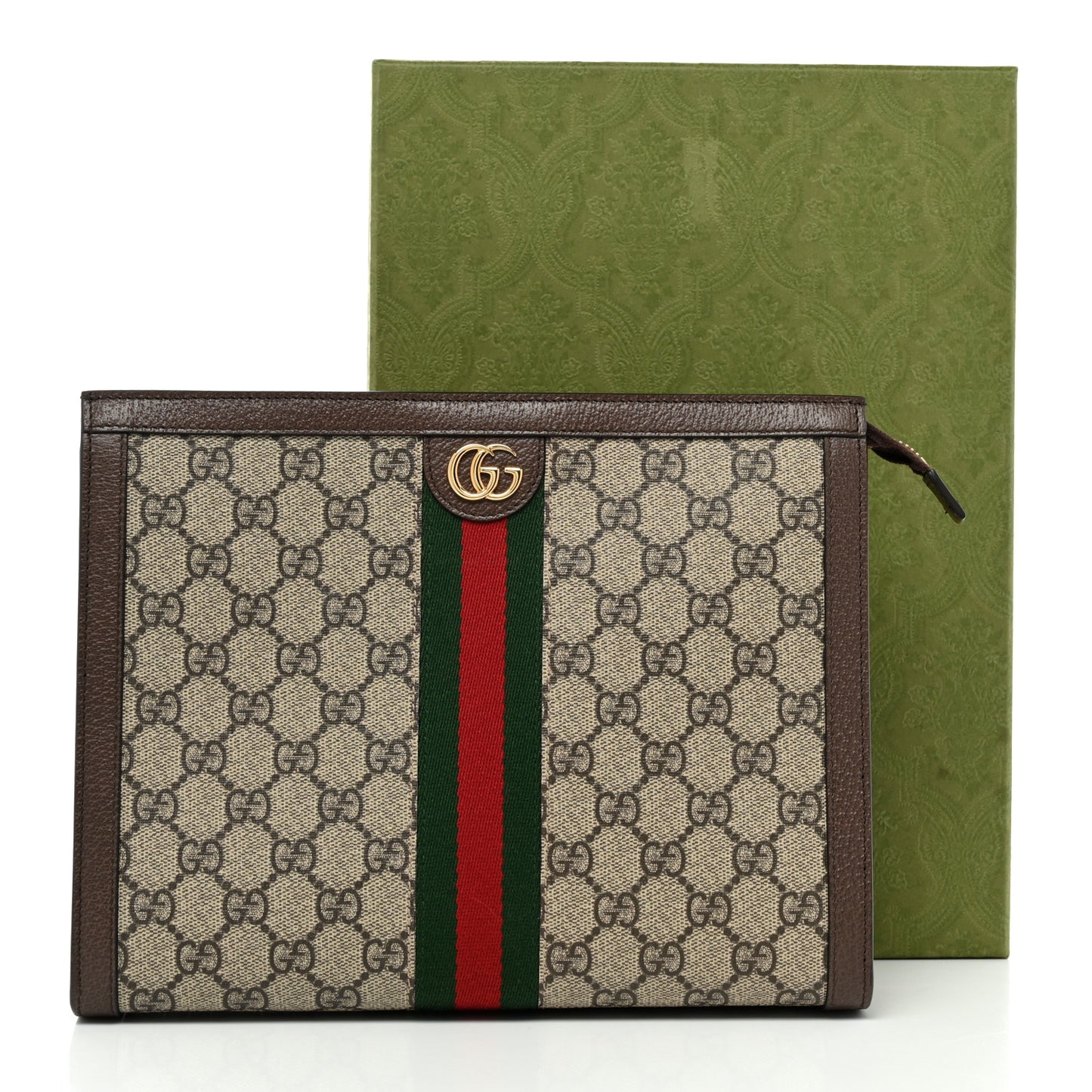GG Supreme Monogram Web Ophidia Pouch Brown
