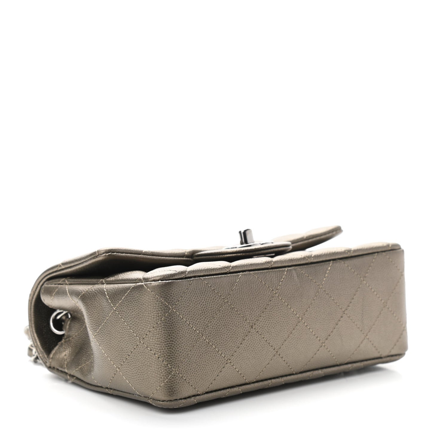Iridescent Caviar Quilted Mini Rectangular Flap Bronze
