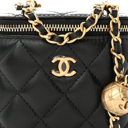 Chanel Lambskin Quilted Mini Pearl Crush Vanity Case With Chain Black 8 of 11