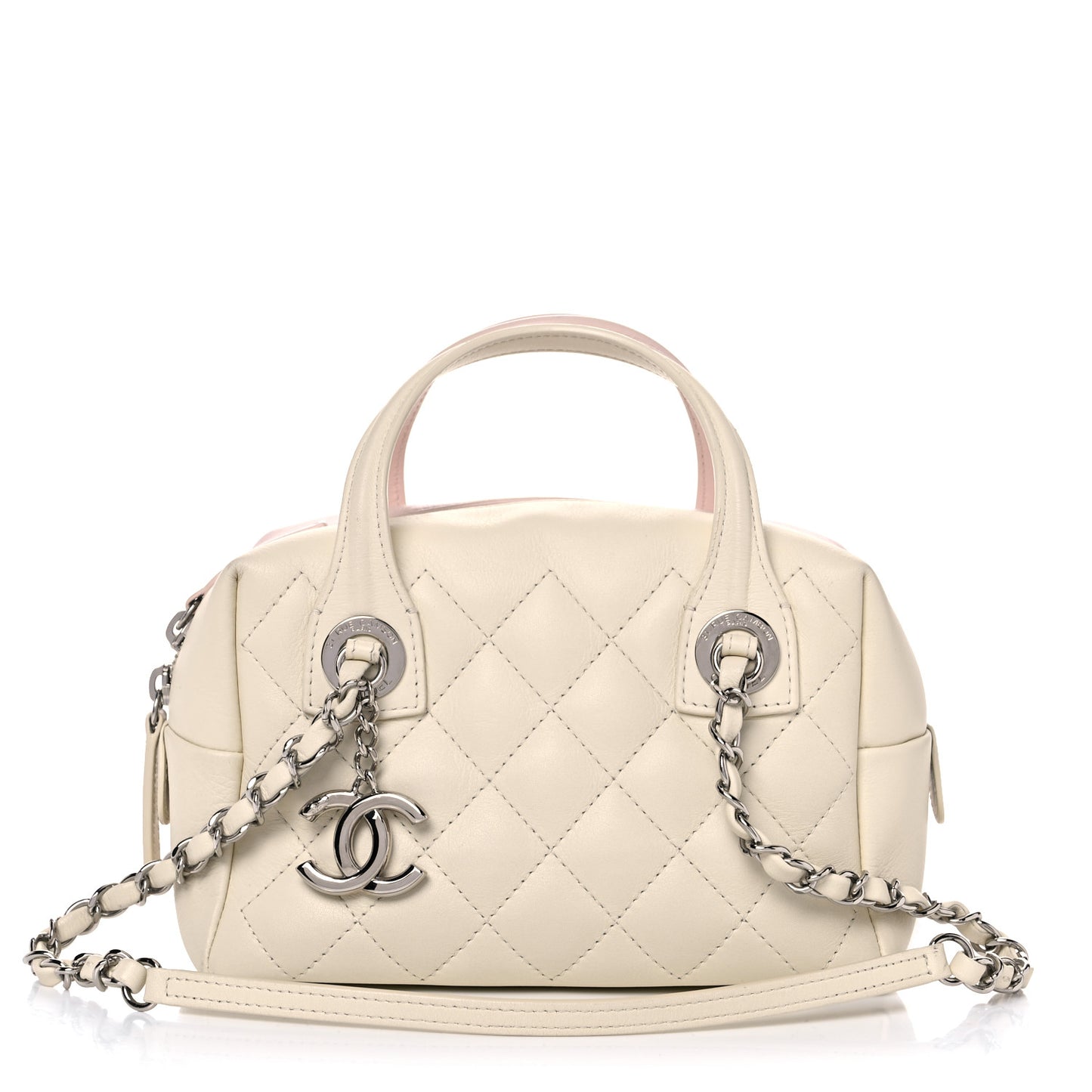 Calfskin Quilted Feather Weight Bowling Bag Ivory Light Pink