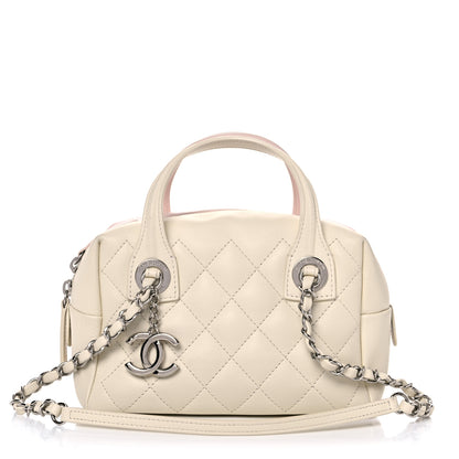 Chanel Calfskin Quilted Feather Weight Bowling Bag Ivory Light Pink 1 of 15