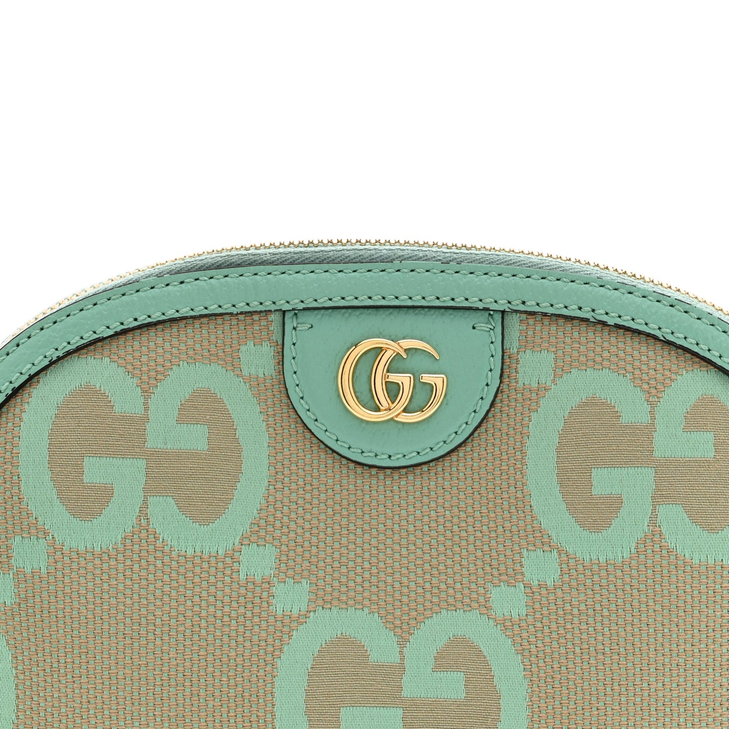 Monogram Jumbo GG Textured Dollar Calfskin Small Ophidia Dome Shoulder Bag Beige Pepperlight Mint