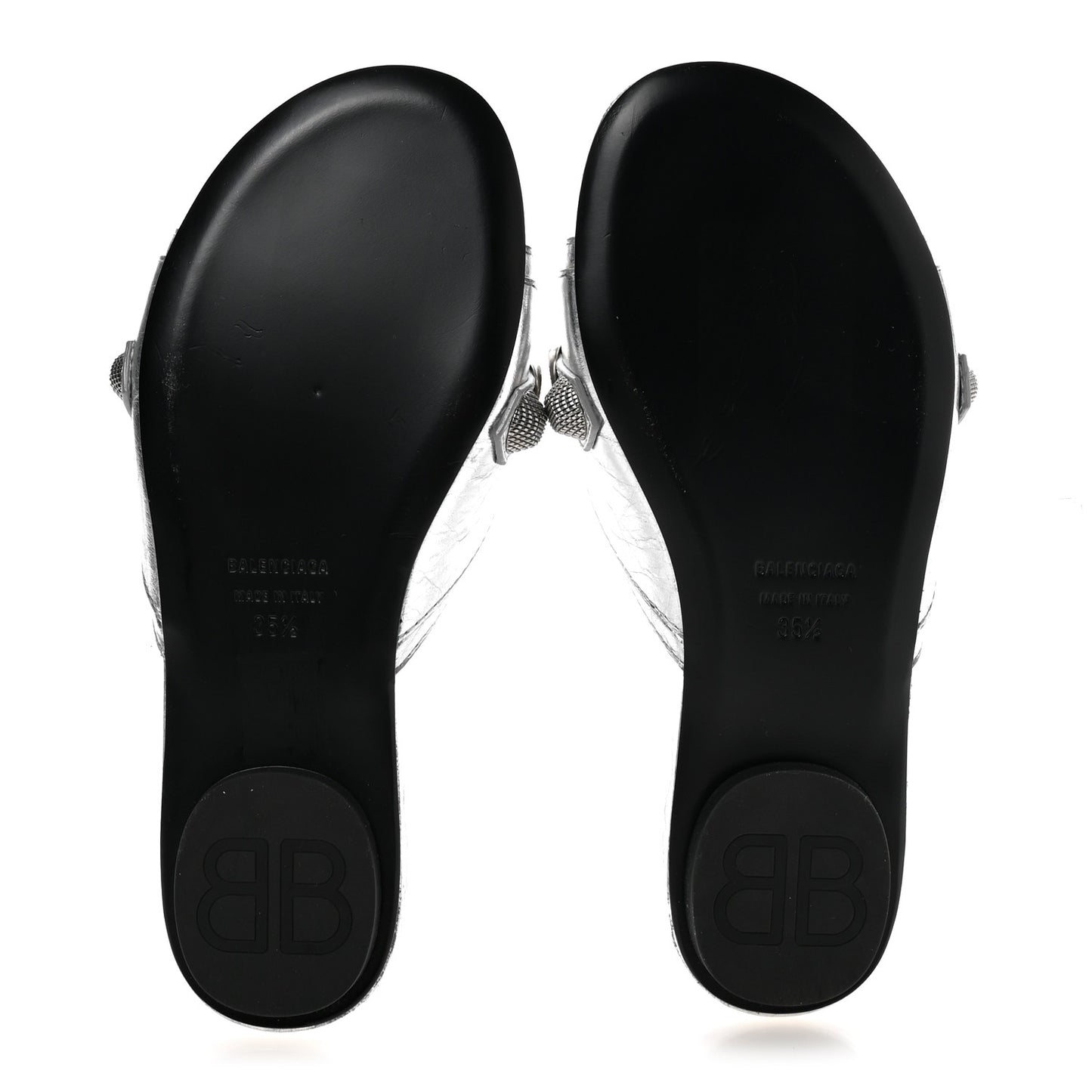 Metallic Arena Cagole Flat Slide Sandals 35.5 Silver