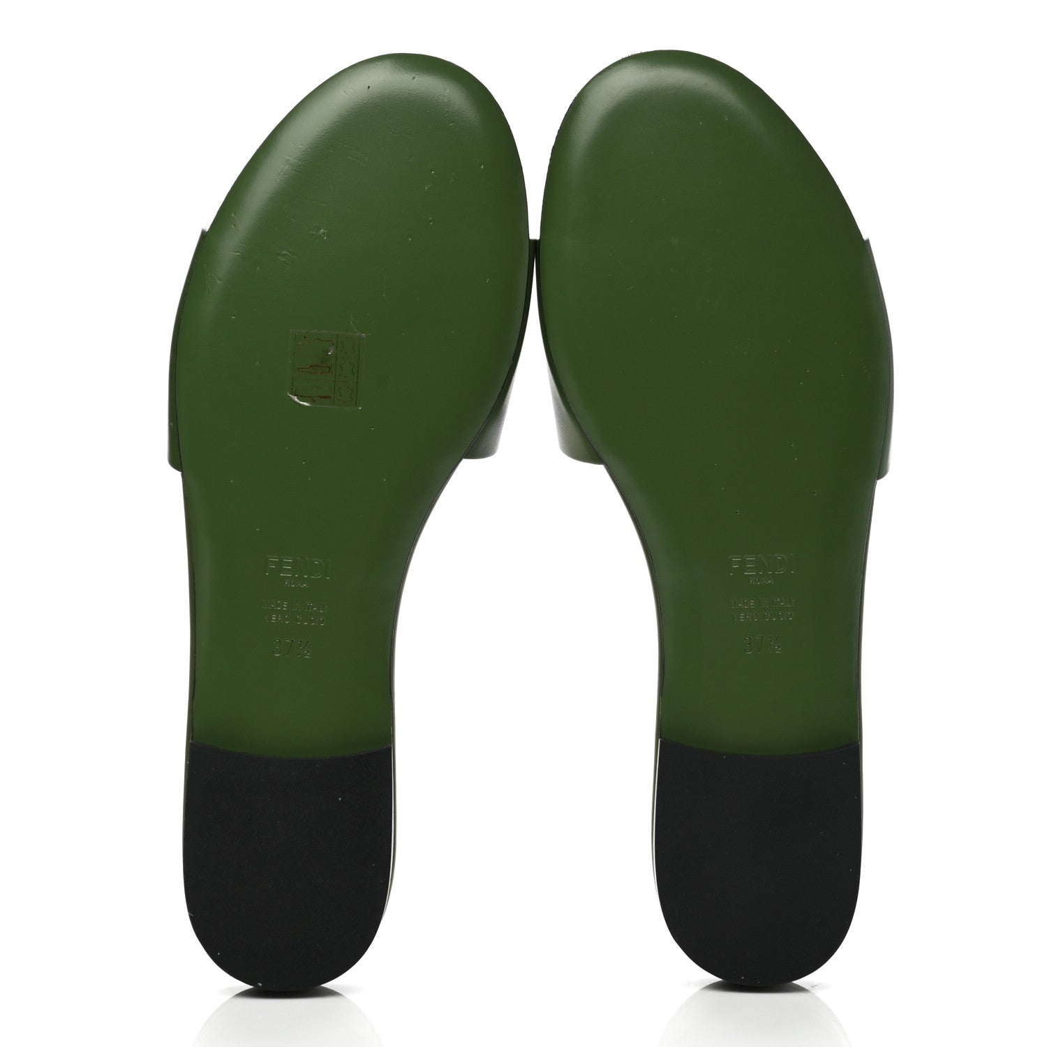 Fendi Vitello Cuoio Baguette Flat Slide Sandals 37.5 Verde 5 of 8