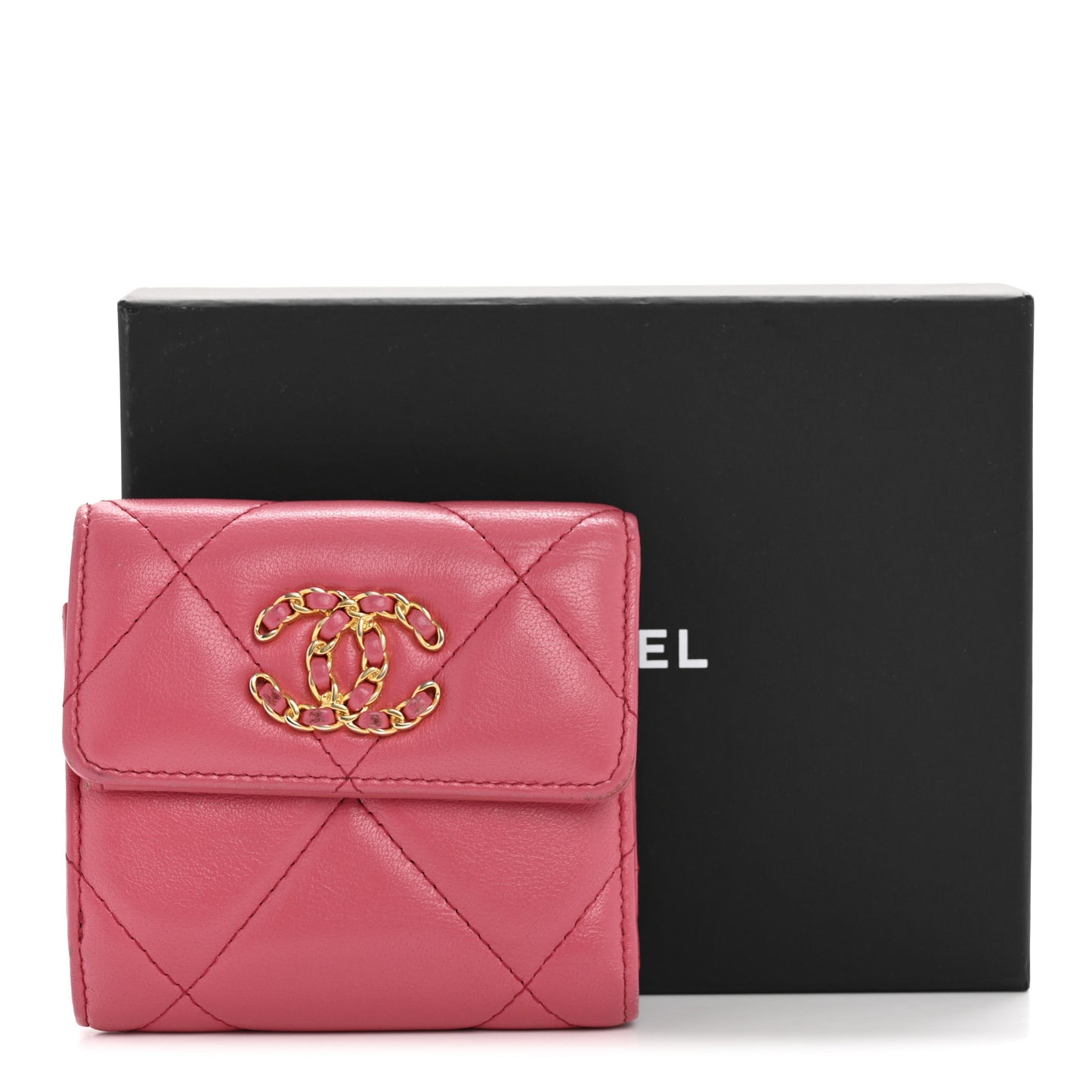 Lambskin Quilted Chanel 19 Small Flap Wallet Pink