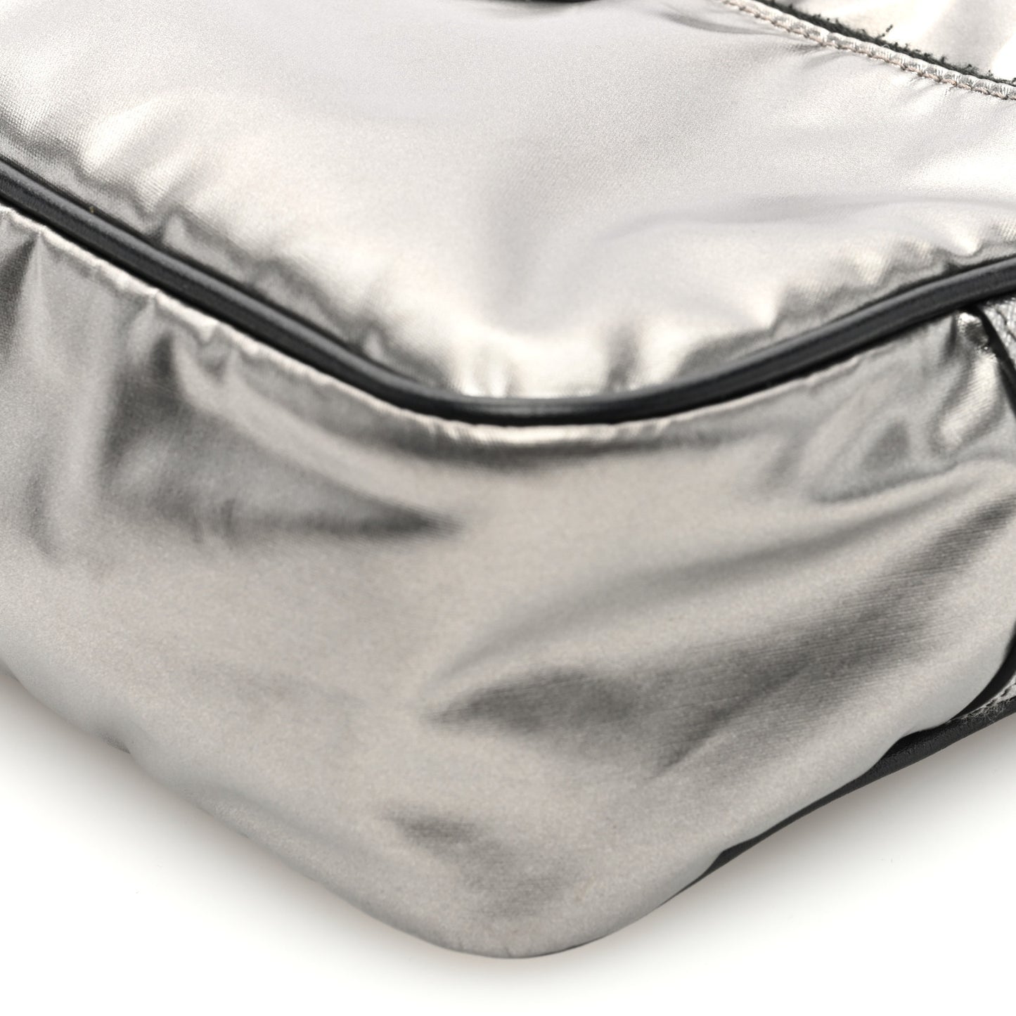 Metallic Tessuto Nylon Metal Studded Shoulder Bag Ferro Black