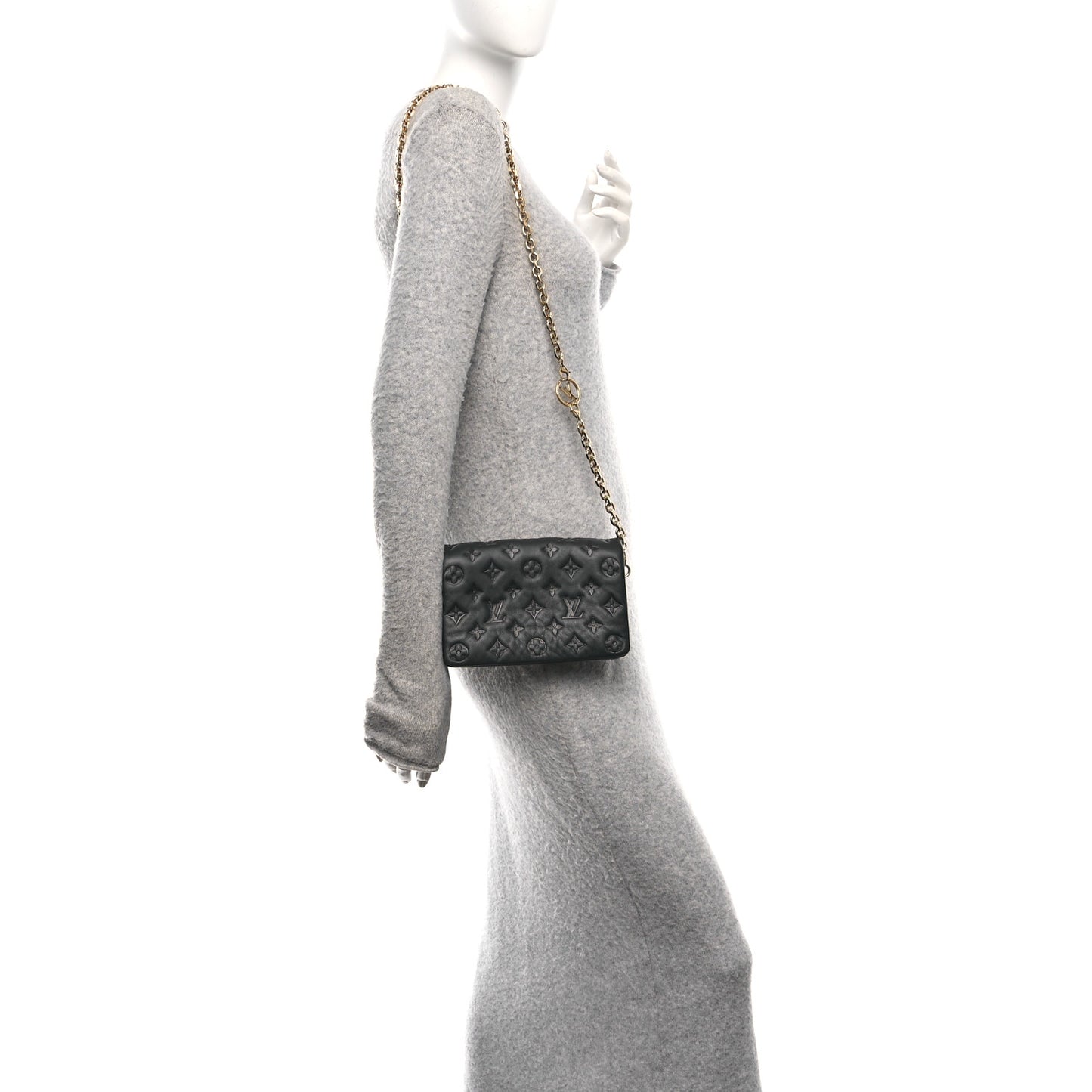 Lambskin Embossed Monogram Pochette Coussin Black