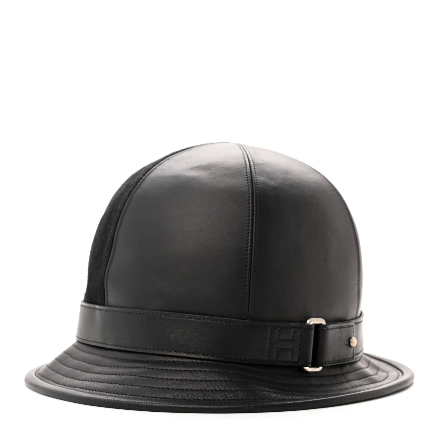 Hermes Wool Calfskin Hat 57 Black 1 of 11