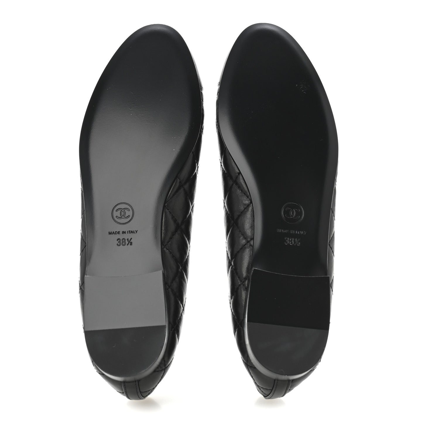 Aged Calfskin Quilted CC Cap Toe Ballerina Flats 38.5 Black