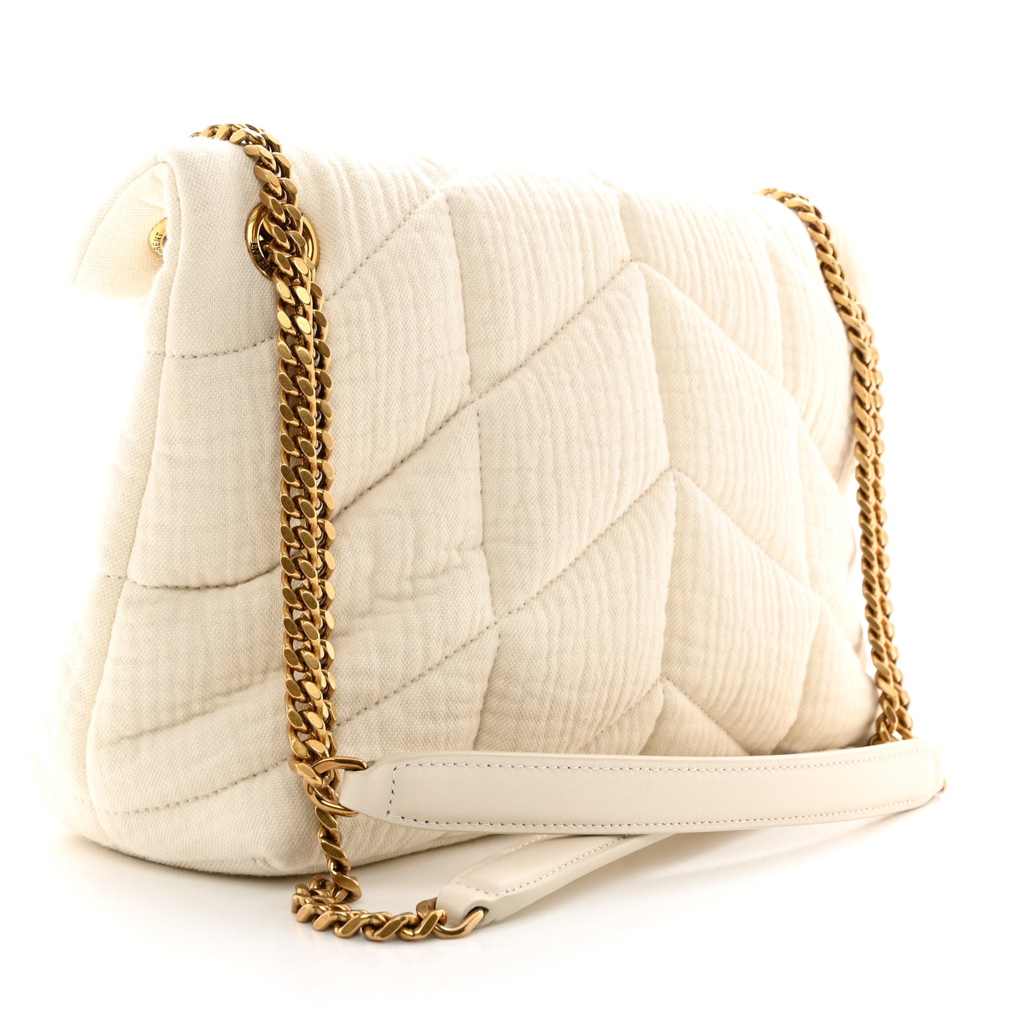 Crinkle Cotton Quilted Small Loulou Puffer Monogram Chain Satchel Vanilla Ice