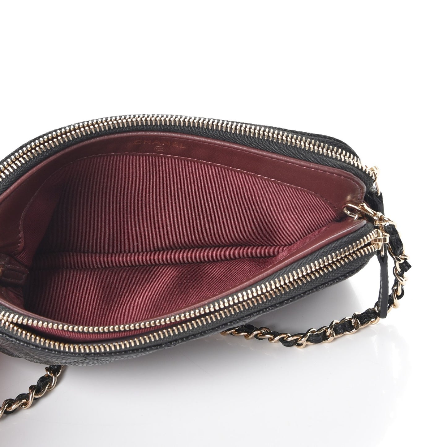 Caviar Quilted Small Clutch With Chain Black