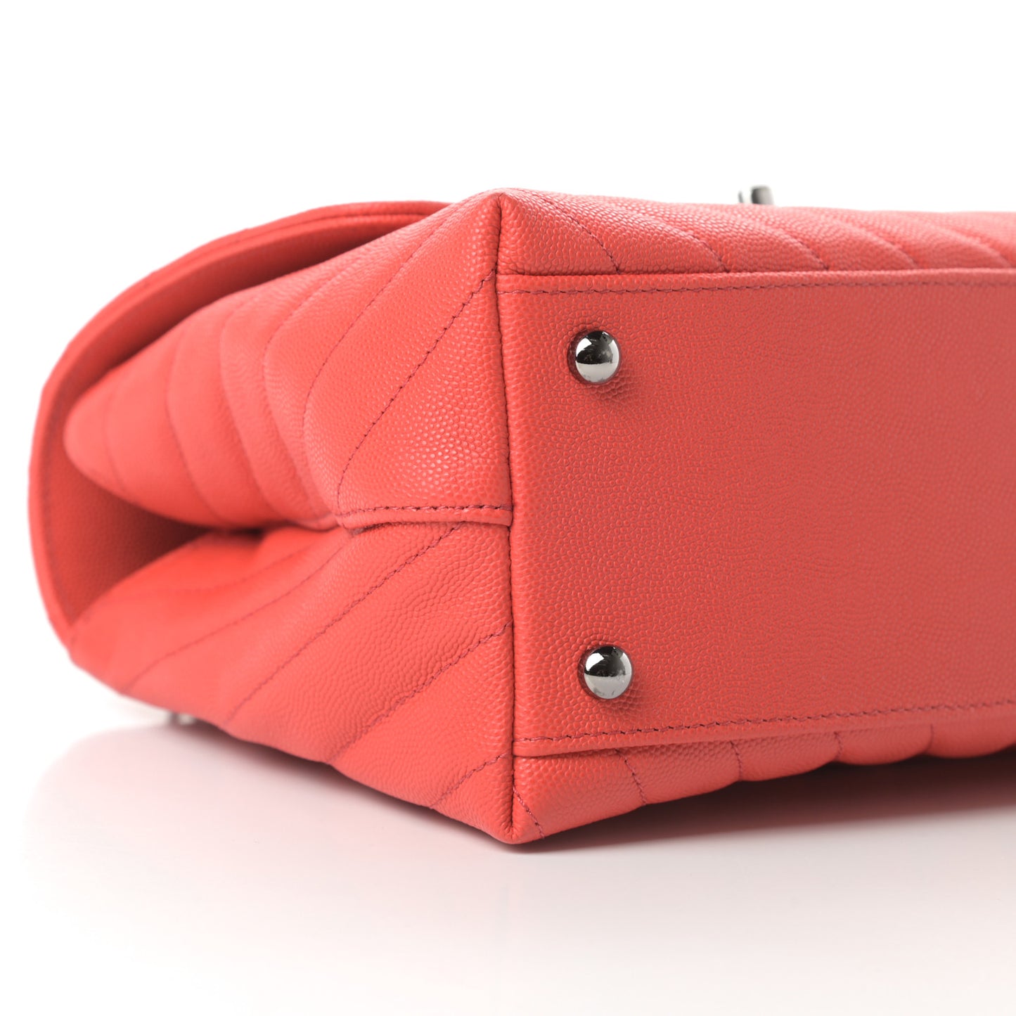 Caviar Chevron Quilted Small Coco Handle Flap Coral