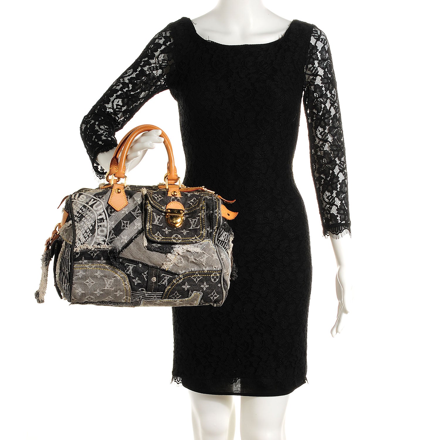 Louis Vuitton Denim Patchwork Speedy 30 Grey 2 of 7