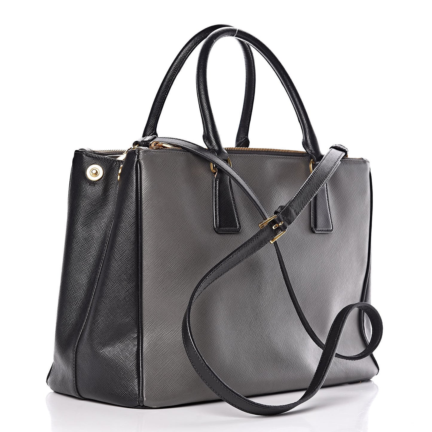 Saffiano Lux Bi-Color Medium Tote Mercurio Black