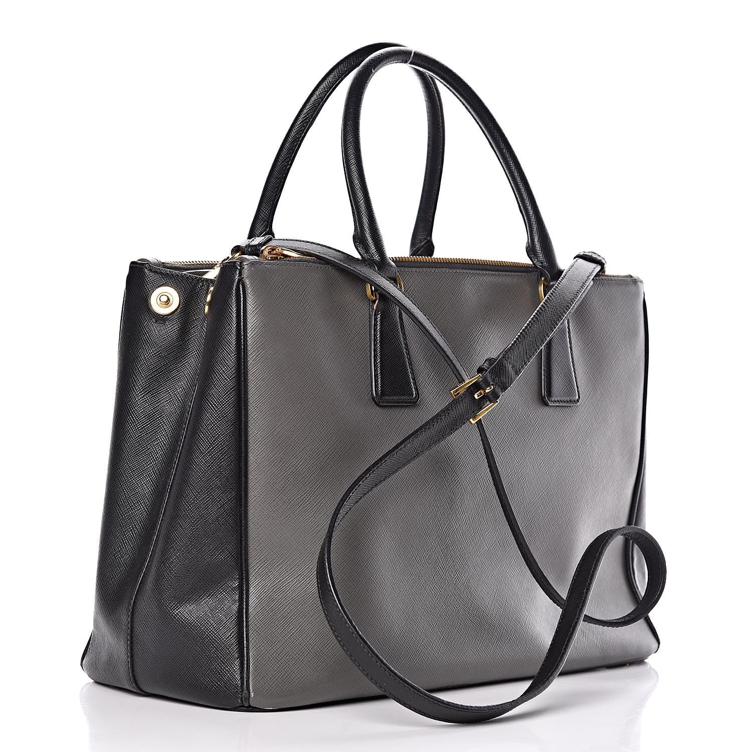 Prada Saffiano Lux Bi-Color Medium Tote Mercurio Black 3 of 21