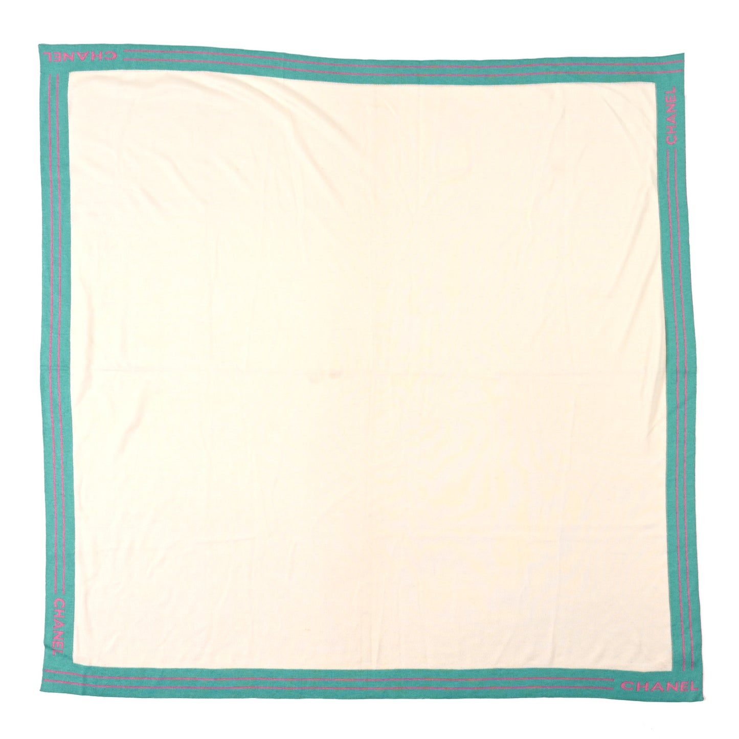 Cashmere Silk Knit CC Scarf Ivory Pink Blue