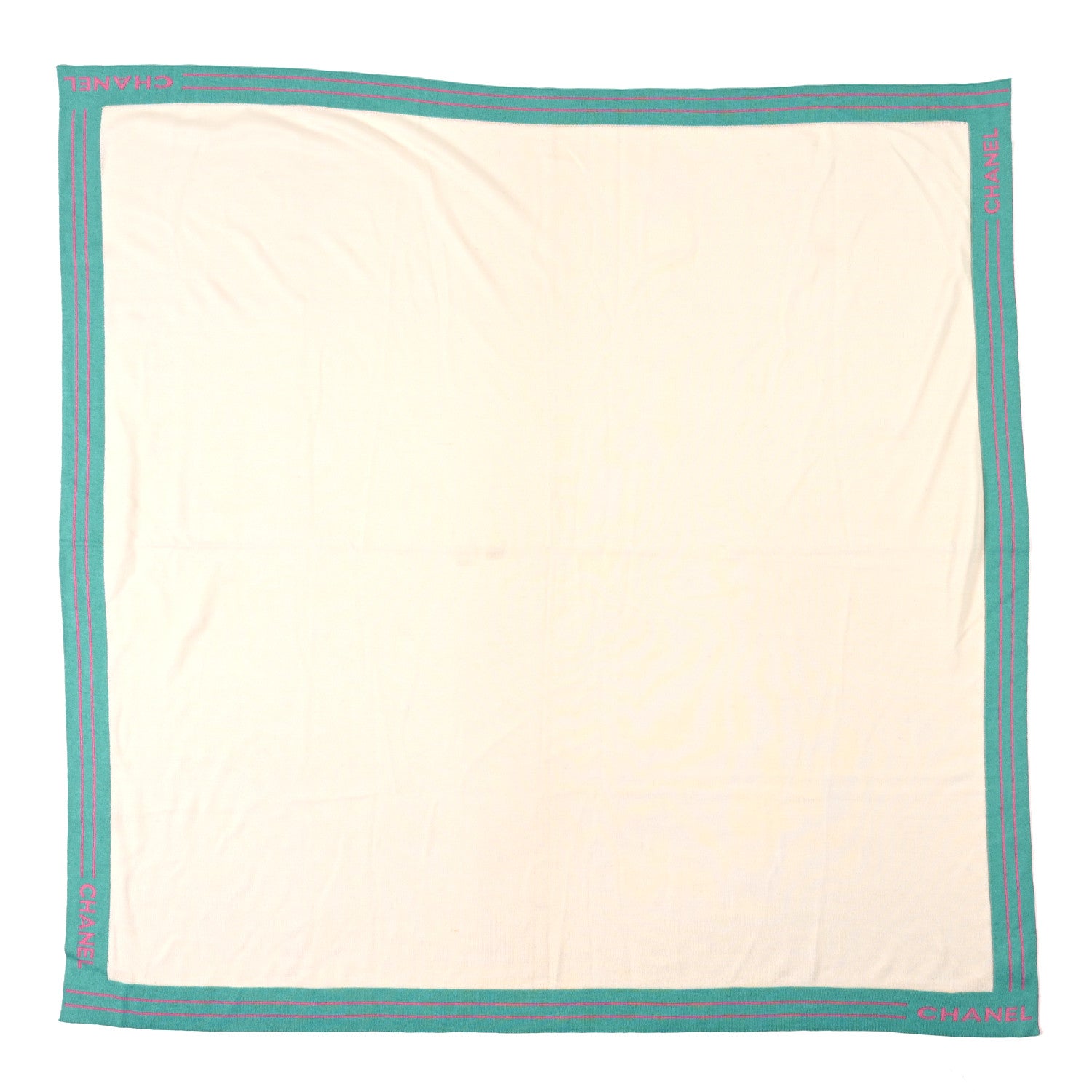 Chanel Cashmere Silk Knit CC Scarf Ivory Pink Blue 1 of 4